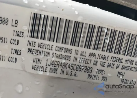 2005 Jeep Grand Cherokee Laredo z USA, uszkodzony, nr VIN 1J4GR48K45C697383